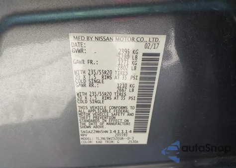 2017 Nissan Murano Platinum from USA, damaged, VIN 5N1AZ2MH5HN141114